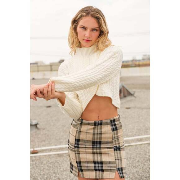 PLAID PRINT MINI PENCIL SKIRT WITH SIDE SLITS - Picture 2 of 9